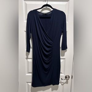 Karen Kane Side-Shirred Dress, Size Large, Color Navy